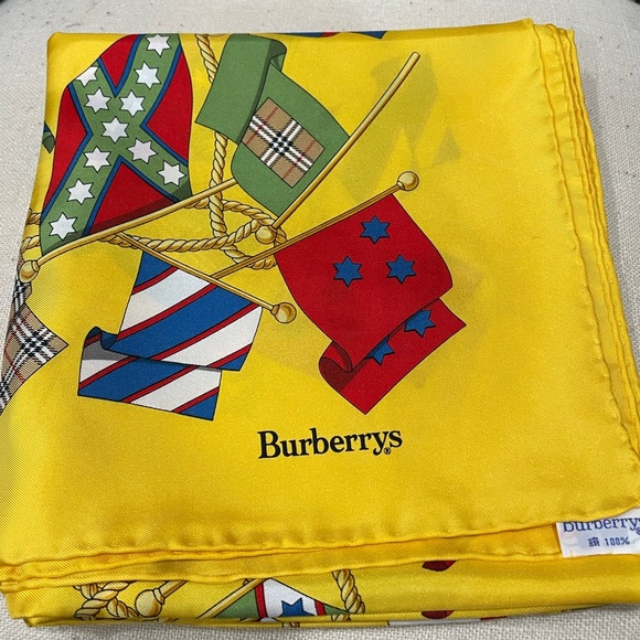 Burberry Rare Nova Check Flag Yellow 100% Silk Scarf - Picture 3 of 6